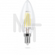 Лампа светодиодная LB-68 4LED(5W) 230V E14 4000K филамент свеча диммируемая 25652