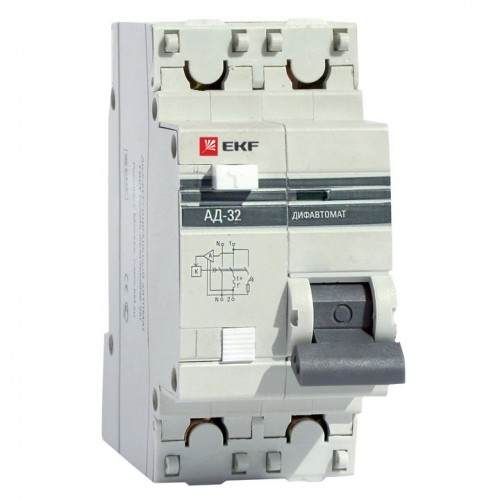 Дифференциальный автомат АД-32 1P+N 10А/30мА (хар. C, AC, электронный, защита 270В) 4,5кА EKF PROxima DA32-10-30-pro