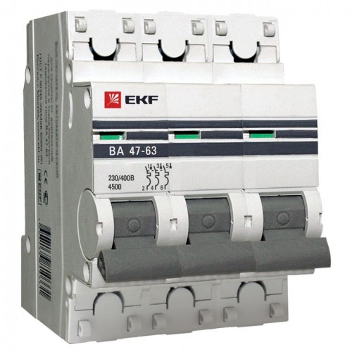 Автоматический выключатель 3P 20А (В) 4,5kA ВА 47-63 EKF PROxima mcb4763-3-20B-pro