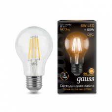 Лампа Gauss LED Filament A60 E27 6W 630lm 4100К 1/10/40 102802206