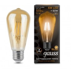 Лампа Gauss LED Filament ST64 E27 6W Gold 550lm 2400К 1/10/40 102802006