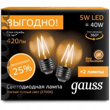 Лампа Gauss LED Filament Globe E14 5W 2700К (2 лампы в упаковке) 105801105P