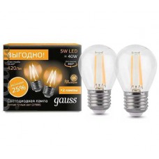 Лампа Gauss LED Filament Globe E27 5W 2700К (2 лампы в упаковке) 105802105P