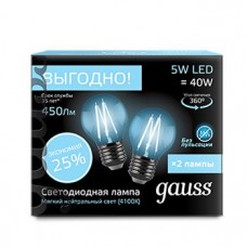 Лампа Gauss Filament Шар E27 5W 4100К 2/100 105802205P