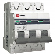 Автоматический выключатель 3P 63А (D) 4,5kA ВА 47-63 EKF PROxima mcb4763-3-63D-pro