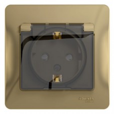 Glossa Титан Розетка с заземлением со шторками с крышкой, IP44 (в сборе с рамкой) GSL000448