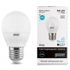 Лампа Gauss LED Elementary Шар 8W E27 540lm 4100K 1/10/100 53228