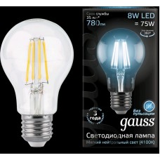 Лампа Gauss LED Filament A60 E27 8W 780lm 4100К 1/10/40 102802208