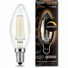 Лампа Gauss LED Filament Свеча dimmable E14 5W 420lm 2700К 1/10/50 103801105-D