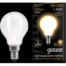 Лампа Gauss LED Filament Шар OPAL E14 5W 420lm 2700K 1/10/50 105201105