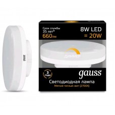 Лампа Gauss LED GX53 8W 660lm 3000K диммируемая1/10/100 108408108-D