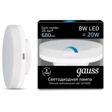 Лампа Gauss LED GX53 8W 680lm 4100K диммируемая1/10/100 108408208-D