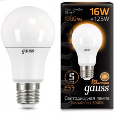 Лампа Gauss LED A60 16W E27 1380lm 3000K 1/10/50 102502116