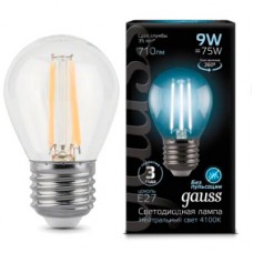 Лампа Gauss LED Filament Шар E27 9W 710lm 4100K 1/10/50 105802209