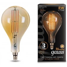 Лампа Gauss LED Vintage Filament A160 8W E27 160*300mm Amber 780lm 2400K 149802008