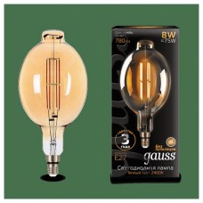 Лампа Gauss LED Vintage Filament BT180 8W E27 180*360mm Amber 780lm 2400K 151802008