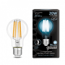 Лампа Gauss Filament А60 20W 1850lm 4100К Е27 LED 1/10/40 102902220